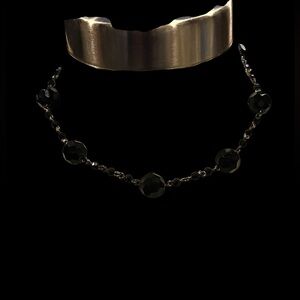 Vintage black jet glass beaded choker necklace